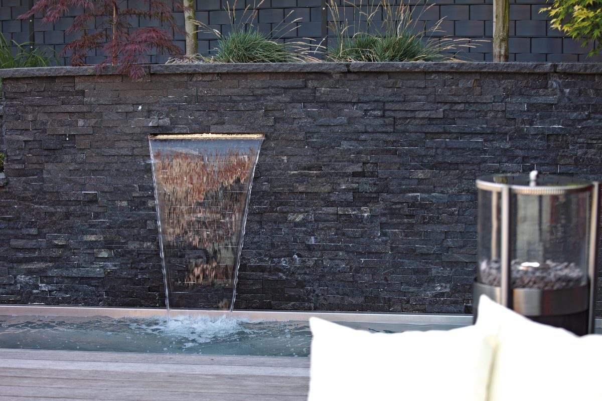 OASE steel garden waterfall in situ