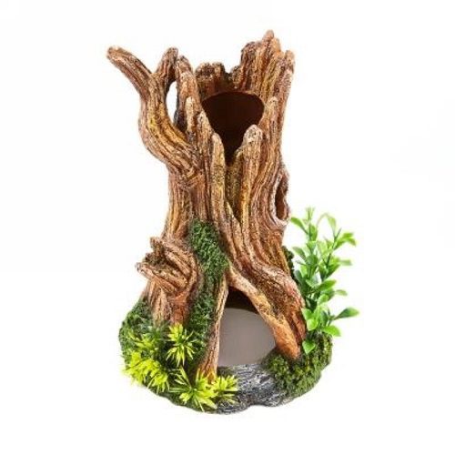 gnarled tree stump with plants ornament
