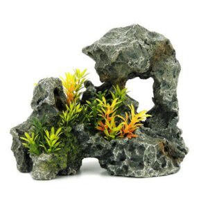 Grey Rock with Plants Ornament